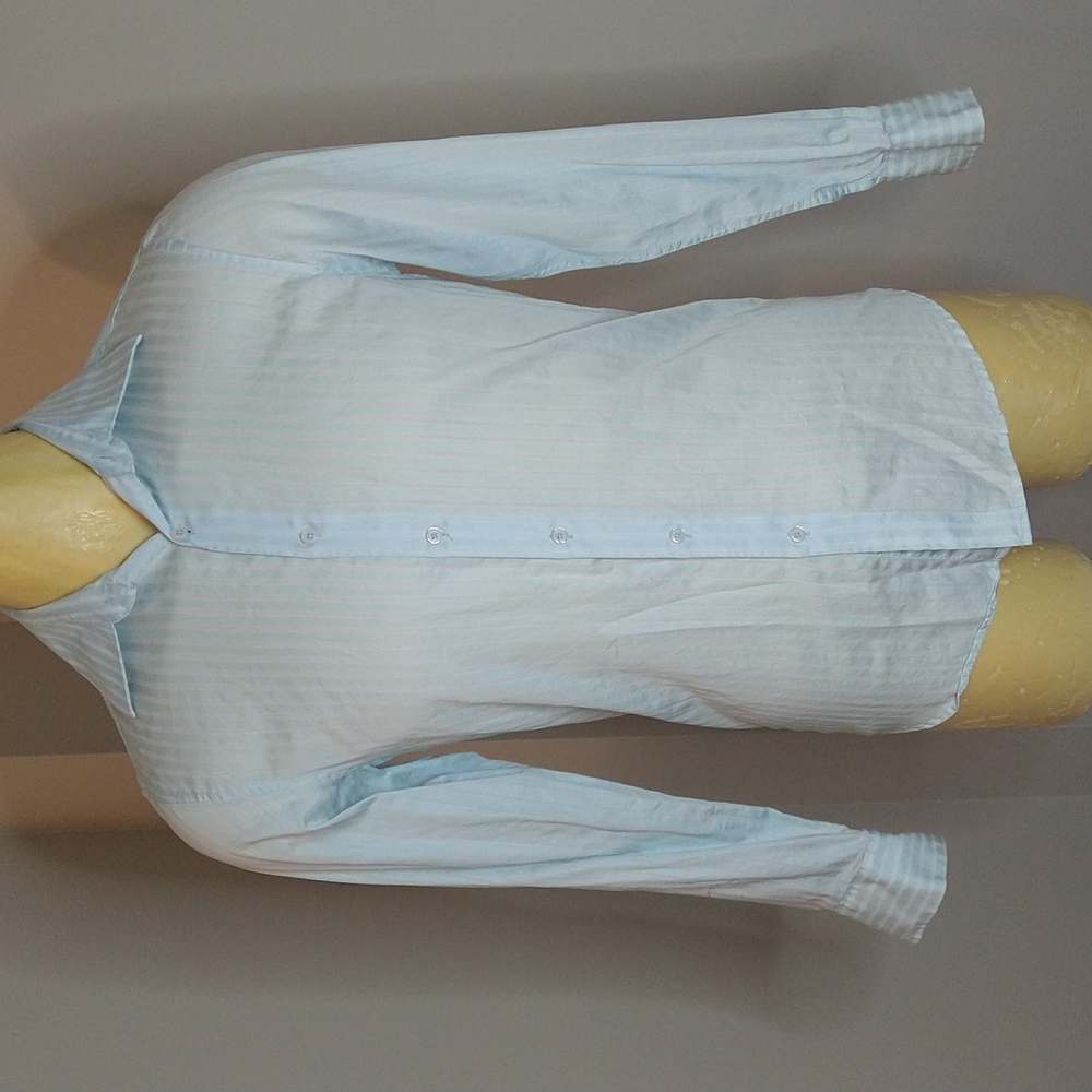 Inc Small White & Light Blue Vertical Stripes Button Down